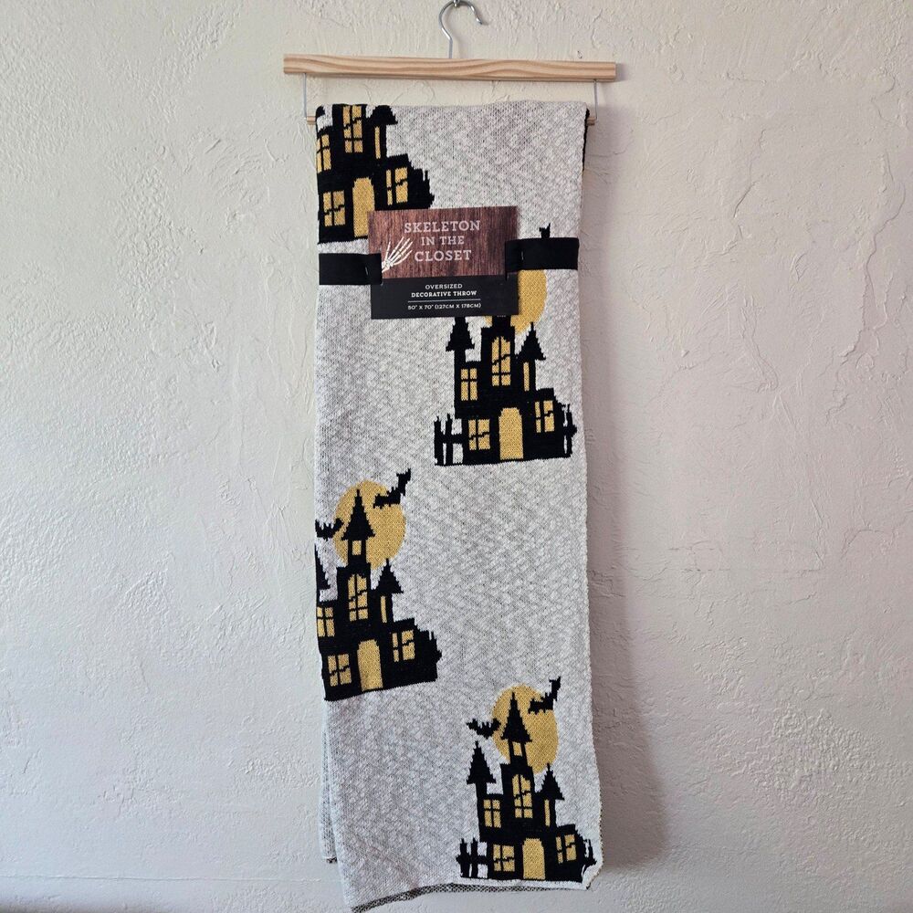 Black and White Haunted Mansion throw blanket